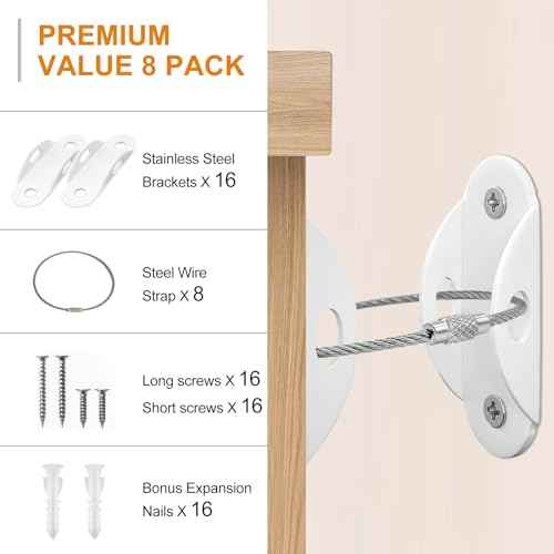 Furniture Anchors (8 Pack) for Baby Proofing, Anti Tip Furniture Anchor Securing 420lbs Tension Earthquake Resistant Metal Furniture Wall Anchor Prevent Baby Pet from Falling Furniture