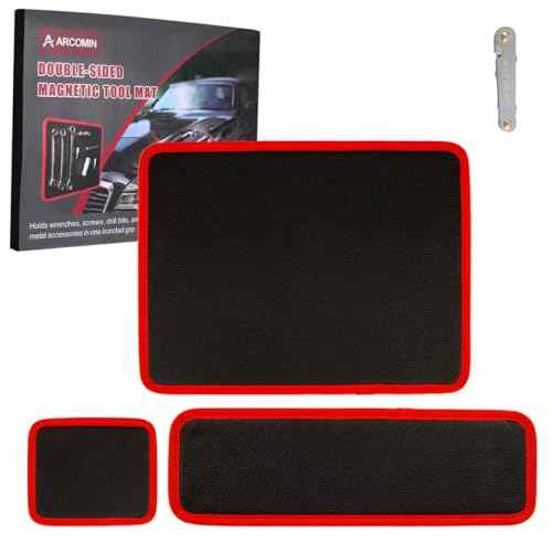 ?Arcomin 3PC Flexible Magnetic Tool Mat & Tray Holder - Magnetic Tool Tray, Flexible Magnetic Mat, PVC & Non-Slip for Garage Workshop, Auto Repair Tools (12.8x9.8/12.6x4/6.3x5.3in)