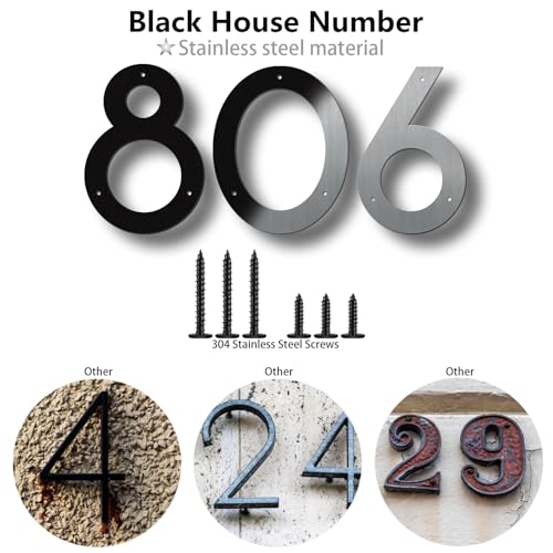 HouSi Black 1 Metal House Number Sign - 4 Inch Stainless Steel Outdoor Address Plaque