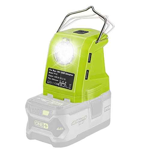 Portable Flashlight for Ryobi 18v Battery, 420lm LED Work Light with 2 USB Ports, 3 Light Modes and Foldable Hang Hook, Worklight Outdoor Camping Lantern for Emergency