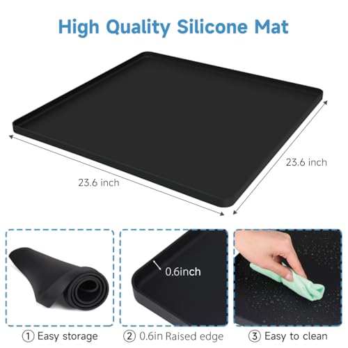 Mini Fridge Mat with 4 Base Risers - 24x24 inch, Leak-Prevention Pad
