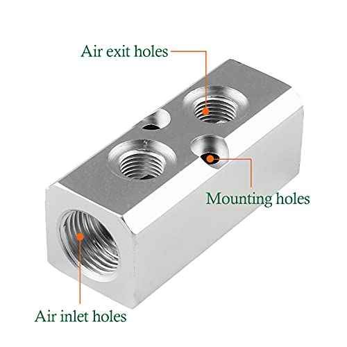 2 Way Pneumatic Manifold Air Distribution Block, Compressed Air Manifold Pneumatic Block, Air Coupler Fast Connector for Compressor, Silver