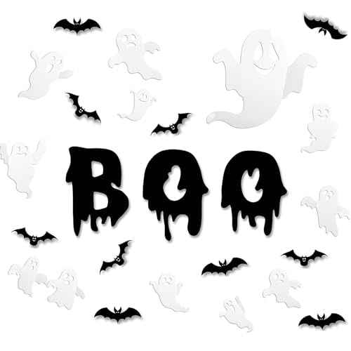 25 Pcs Halloween Wall Decor 3D Cute Ghost Stickers Bat Decals Decorations Boo Letters Window Stickers Reusable Halloween Door Decorations for Party Home Room Closet Self-Adhesive Supplies