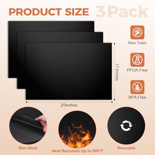 SkyStage 3 Pack Oven Liners 17x25 Non-Stick Reusable Mats