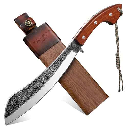 Golden Bird Parang Machete Knife - 9.5 Inch Heavy Duty Machete for Cutting Trees, Gardening, Bushcraft, Survival, Outdoor Hunting and Camping - Full Tang with Wooden Sheath - Yard Work Tool