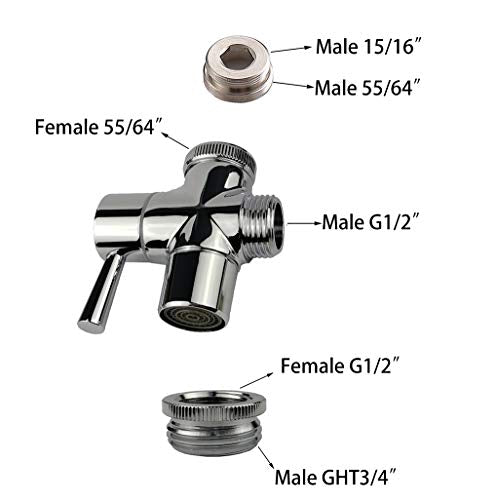 Brass Faucet Diverter Valve with Aerator - Sink to Garden Hose Adapter for Bathroom & Kitchen