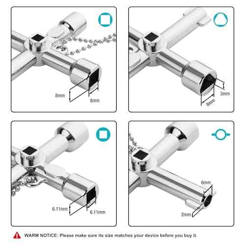DURATECH 4 Way Sillcock Key with Bit, Multi-functional Water Key, Cross Key, 1-Pack, for Valve, Faucet, and Spigots
