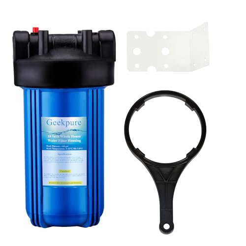 Geekpure 10-Inch Whole House Water Filter Housing with Wrench & Bracket - 4.5 x 10 Inch, 3/4-Inch Ports, Variation 1