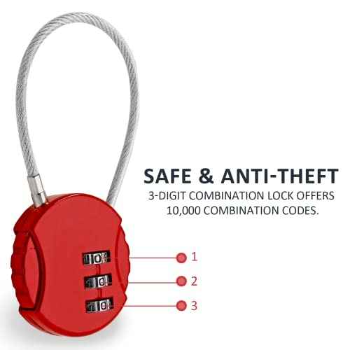 Litoexpe 4 Pcs Combination Lock, 3 Digit Outdoor Waterproof Padlock Code Lock Cable Luggage Locks for Backpack, Suitcase, Door (4 Colors)