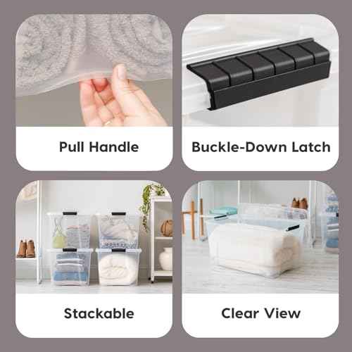 IRIS USA 94 Qt Stackable Plastic Storage Bins with Lids, 2 Pack - BPA-Free, Made in USA - See-Through Organizing Solution, Latches, Durable Nestable Containers, Secure Pull Handle - Clear