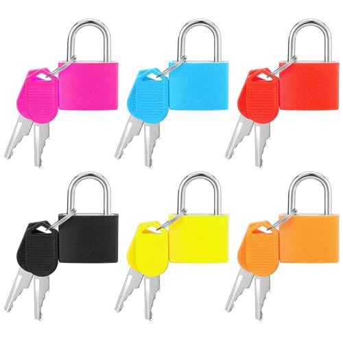 Pimoys 6 Pcs Multicolor Small Luggage Locks with Keys, Mini Locker Lock, Metal Suitcase Locks, Plastic-Covered Copper Keyed Padlock for Locker, Suitcase, Boxes