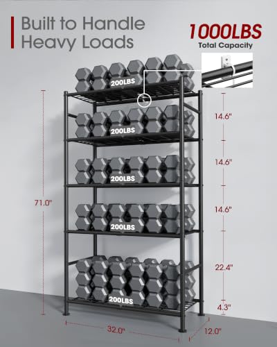 Black 5-Tier Heavy Duty Metal Garage Shelving Unit - 33x12.6x72 inches