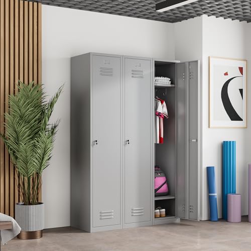 Topass 71-Inch Grey Metal Lockers for Employees, Lockable Steel Storage Cabinet, 1-Door