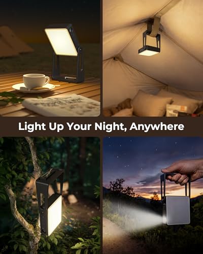 PopoIron Black Rechargeable Camping Lantern 2 Pack 4000mAh Dimmable LED Emergency Light with 360° Rotatable Stand