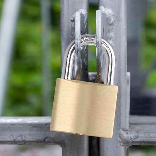 Solid Brass Padlock with 3 Keys, Locker Lock with Brass Body & Steel Shackle, Keyed Padlock for Sheds, Storage Unit, School Gym Locker, Fence, Toolbox, Gate, Warehouse