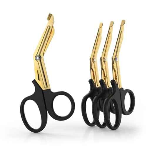 Trauma Shears 4-Pack 7.5 inch, Bandage Scissors Set, EMT & Medical Scissor, Large First Aid scissors, for Nurse, Fluoride-Coated with Non-Stick Blades by LI JIU¢ç (4 Pack Golden)