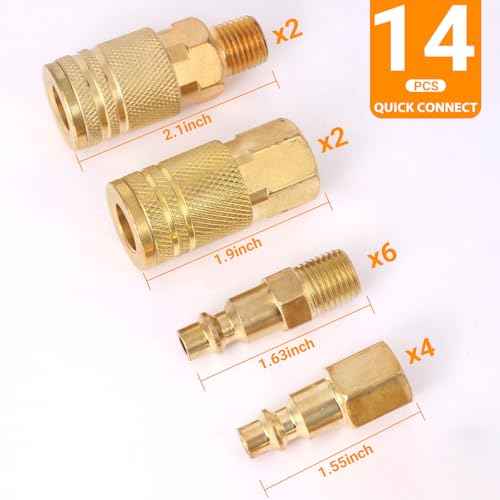 14 Pcs Brass Quick Connect Hose Fittings, Premium Air Hose Fittings, Coppering 1/4" Air Hose Fittings, Lightweight Air Compressor Quick Connect Fittings