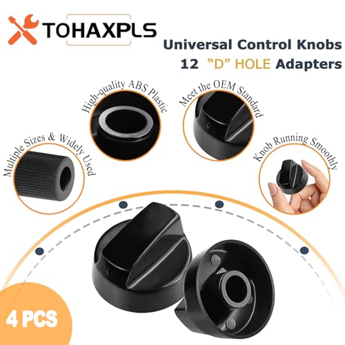 TOHAXPLS 4-Pack Universal Stove Control Knobs with 12 Adapters – 26mm x 42mm