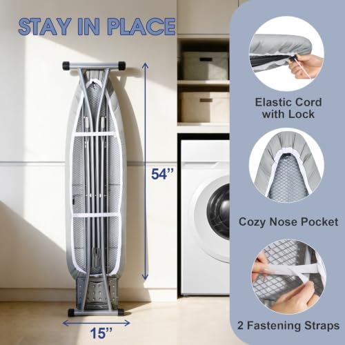 GlenLan Ironing Board Cover 15" x 54" Sliver - Cotton-Aluminum, Premium Pad