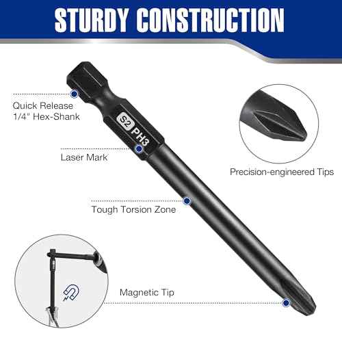 WORKPRO 10pcs Slotted Phillips Screwdriver Bit Set, S2 Steel Magnetic Screwdriver Bits Set, CNC Machined Tips, 1/4 Inch Hex Shank Driver Bits, 3 Inch Long Screwdriver Bits Set with Storage Box