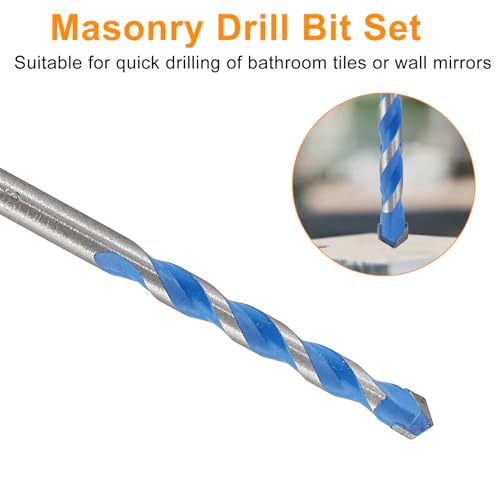 Piutouyar 5 Pcs 10mm Masonry Drill Bits, 0.39" Carbide Drill Bits Set for Concrete, Tile, Glass, Ceramic, Brick, Wood
