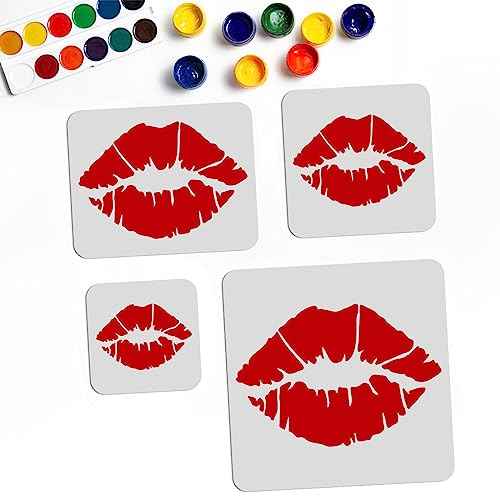 MAYJOYDIY 4pcs Lip Stencil Kiss Lips DIY Stencil 4Sizes 6~12inch Lips Lipstick Mouth Painting Stencils Reusable Red Lips PET Stencils for Gift Album Wall Furniture Room Decor Summer T-Shirts