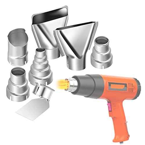 7Pcs Heat Gun Nozzle Kit for Shrink Wrapping Welding Electronics, Stainless Steel Reflector Nozzle Soldering Station Nozzle Tool Hot Air Gun Accessories