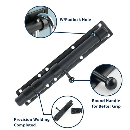 Alise 10 Inch Heavy Duty Black Barrel Bolt Latch - Single