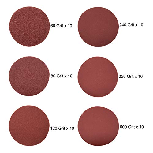 60Pcs Sanding Discs 4 inch Aluminum Oxide Hook and Loop Sanding Pads 60/80/120/240/320/600 Grit Flocking Sandpaper