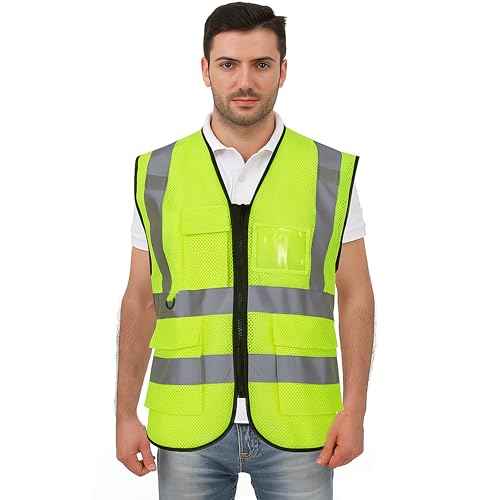 Reflective Safety Vest for Men Women 6 Pockets High Visibility Construction Work Vest, Class 2, Meets ANSI Standards