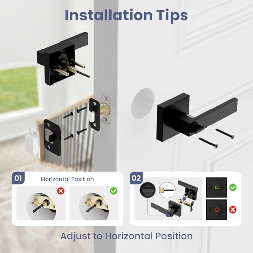 Estmoon 5 Pack Matte Black Interior Door Handles with Privacy Lock - Reversible, Noiseless, Heavy-Duty Zinc Alloy