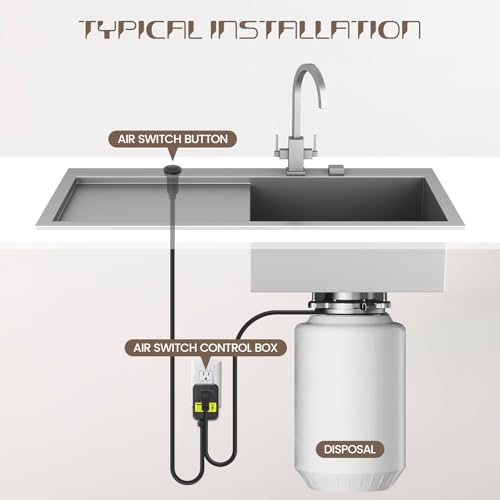 Etoolcity Stainless Steel Black 3.6'' Long Air Switch Kit for Garbage Disposal