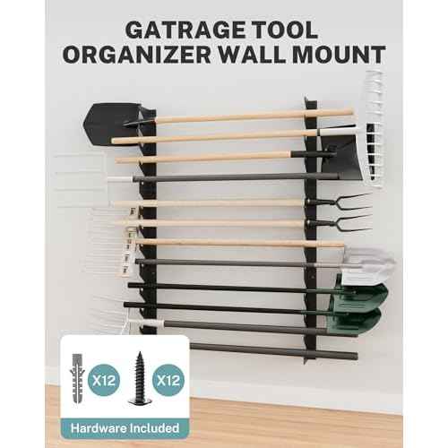 Garage Tool Organizer Wall Mount, Shed Yard Tool Organizer for Garage, Horizontal Organization Tool Racks for Walls, Shovels and Rakes, 3FT