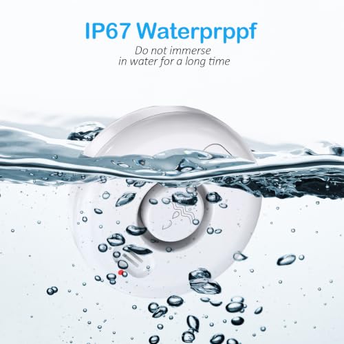 RUIKORING 5 Pack Water Leak Alarm Detector IP67 Waterproof, Adjustable 0-120dB - White