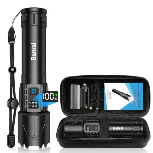 Banral Black Rechargeable Tactical Flashlight 2000 Lumens, Long Range Focus