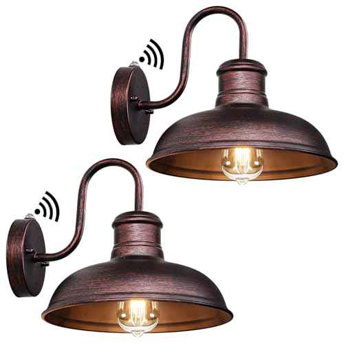 TOBUSA 2-Pack Dusk to Dawn Outdoor Wall Lights, Exterior Farmhouse Gooseneck Barn Light, Vintage Outside Wall Mount Light Fixture, Waterproof Outdoor Light for House Porch Garage, Distressed Brown