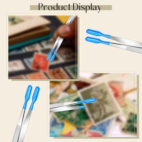 6 Pieces Tweezers with Rubber Tips Rubber Tipped Tweezer Cross Lock PVC Coated Tweezers Craft Jewelry Anti Scratch Long for Crafting Beads Jewelry Stamps Succulents Pet(Blue)