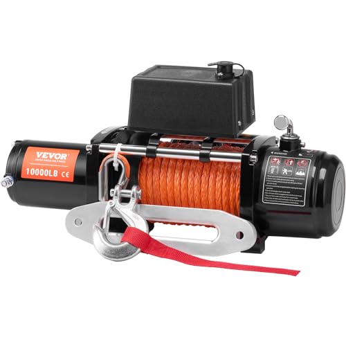 VEVOR Electric Winch, 10,000 lb Truck Trailer Jeep Winch, 12V DC 7/20 in x 65 ft Synthetic Rope Aluminum Fairlead Wireless & Wired Remote Control, IP55 Waterproof Towing for Off Road Jeep SUV Boat