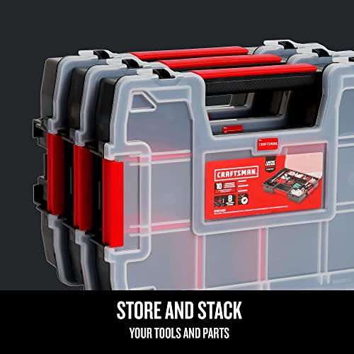 CRAFTSMAN 3-Pack Small Parts Storage Organizer with Removable Dividers, 10 Compartments, Secure Latch, 11.5 x 2.5 x 8.5 Inches