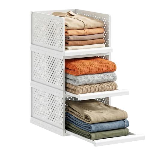 Stackable Closet Storage Bins 3 Pack — Adjustable Organizers for Wardrobes & Home