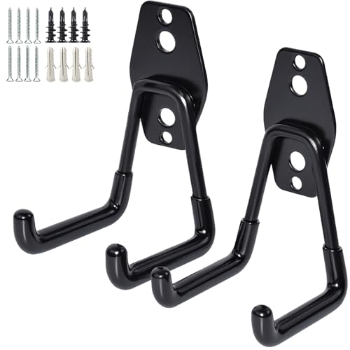 GeeWatom Black 2 Pack Garage Wall Mount Utility Hooks for Tools & Garden Equipment
