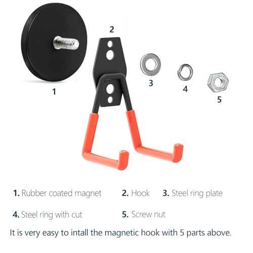 Garage Magnet Hooks, Heavy Duty Magnetic Hooks Tool Hangers for Garage Workshop Magnetic Metal Wall Hook Hangers with Anti-Slip Coating for Ladders, Garden Tools, Bulky Items (4 Pack)