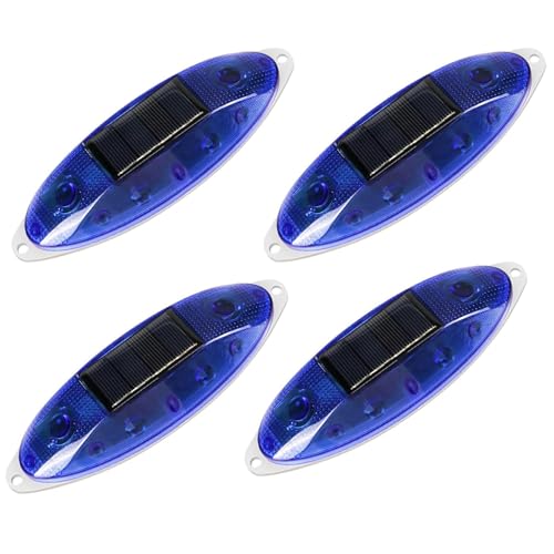 Aolyty Solar Strobe Warning Light Outdoor, Bright Solar Safety Flashing Light 4 Pack Road Signs IP54 Waterproof for Construction Site, Traffic, Dock, Marine, Stop Sign (Blue)