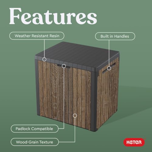 Keter Everwood Walnut 30 Gallon Outdoor Storage Box & Side Table