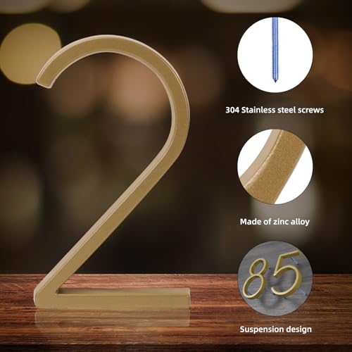 Deamos Gold House Number 2 - 5 Inch Modern Brass Floating Address Sign