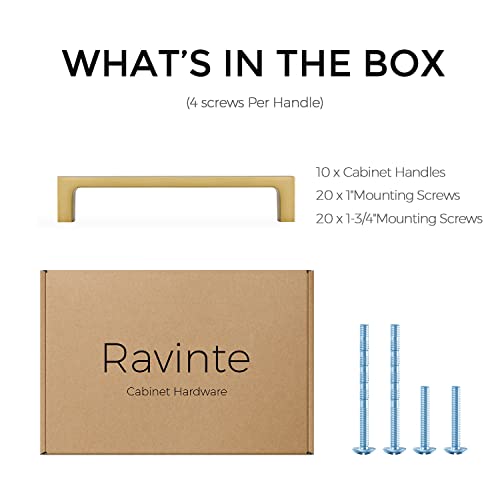 Ravinte 5 Inch Brushed Brass Cabinet Handles Pack of 10 - Solid Pulls