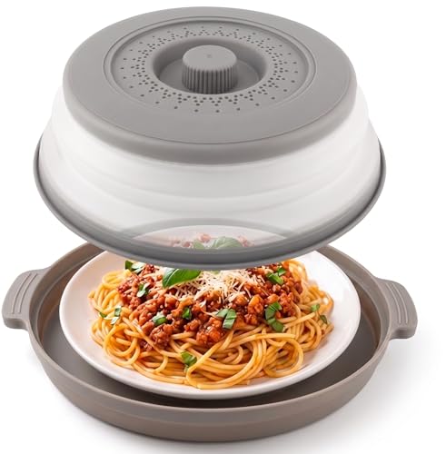 Microwave Splatter Cover with Anti-Scald Base Plate, 10.7" Collapsible Lids & Base