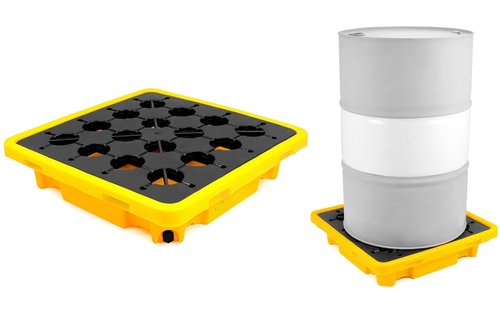 QWORK 1 Drum Modular Platform, 26 x 26 x 5.9 inches Drum Spill Containment Pallet, 2,000 lbs. Load Capacity Containment Tray Spill Containment Platform, Polyethylene Spill Pallet, Yellow
