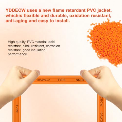 YDDECW 75FT 10/2 NM-B Electrical Wire with Ground - Orange 10 AWG, Indoor Residential Cable