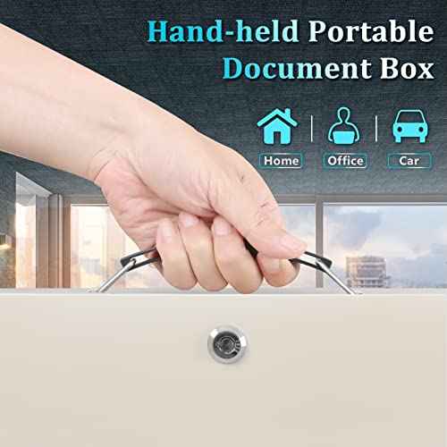 Dalmbox Portable Fire Safe Box with Key Lock, Fire Resistant Metal Lock Box for Documents, Security Strong Storage Box Safety Deposit Box for Home, Outside, Car, XL Large,13.2¡±x 11¡±x 5.1'', Beige